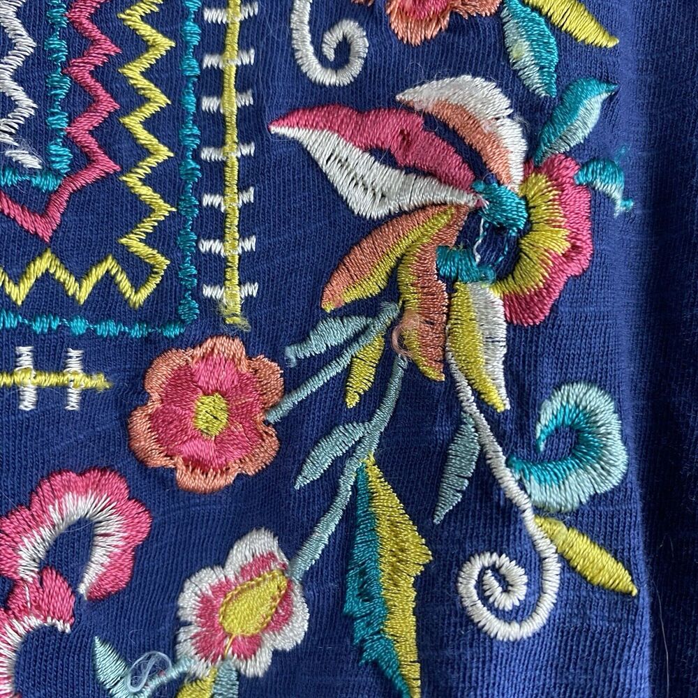 Anthro Ranna Gill Enesta Sz S Tie Frnt Blue Colorful Embroidery Long Flutter Slv - Picture 3 of 10